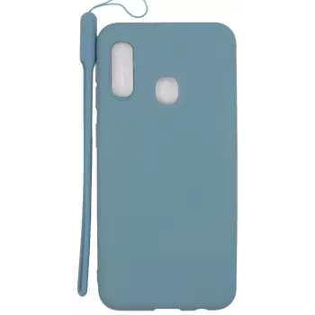Evelatus Samsung Galaxy A20e soft-touch siliconenhoes met draagriem blauw