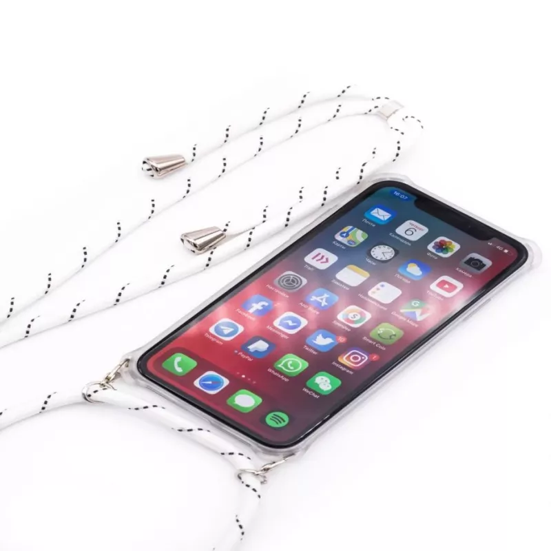 Evelatus Samsung Galaxy A30s case met koord wit strepen transparant