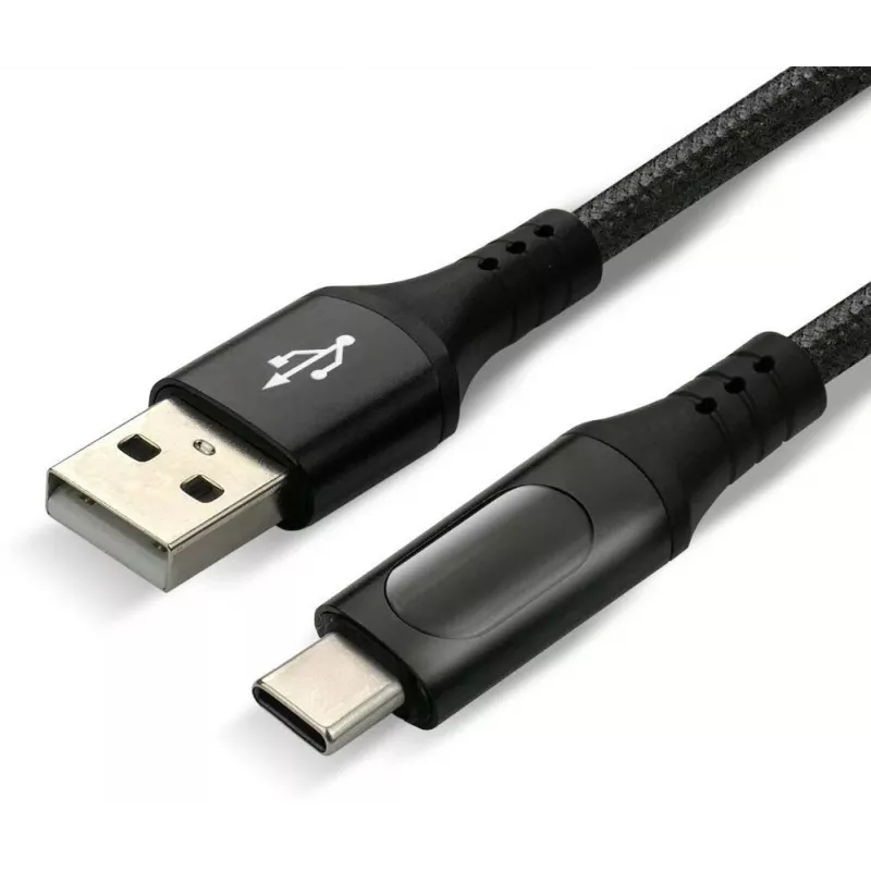 everActive CBB-1CBL USB-A naar USB-C gevlochten kabel met LCD-vermogensmeter, 1m, 3A, zwart