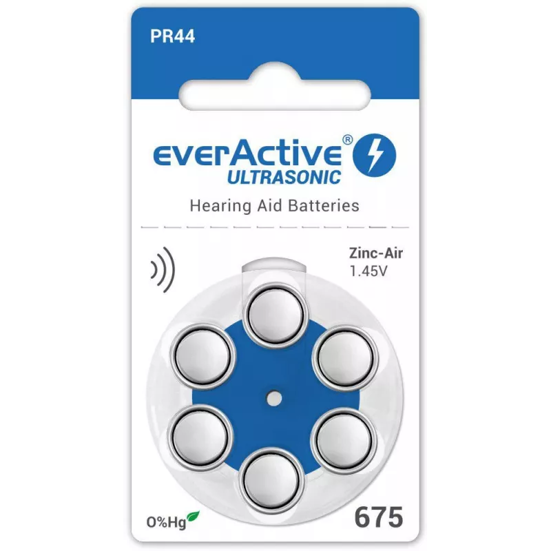 everActive ULTRASONIC 675 Zink-lucht hoortoestelbatterijen PR44 (6-pack blister)