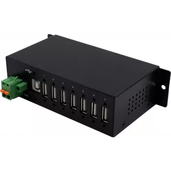 EXSYS EX-1179HMVS 7-poorts USB 2.0 industriële metalen hub met DIN-railmontage, 480 Mbit/s, ESD-bescherming, -40 tot 85°C