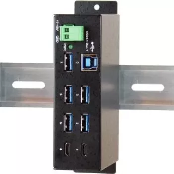 EXSYS EX-1197HMS 7-poorts USB 3.1 Gen 1 industriële DIN-rail hub met DC-voeding