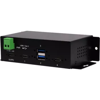 EXSYS EX-1274HMV 4-poorts USB 3.2 Gen 2 industriële hub met 2x USB-A en 2x USB-C, metaal, DIN-rail-/wand-/rackmontage