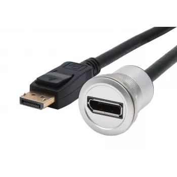 EXSYS EX-49185 panel-mount DisplayPort adapterkabel, 30 cm, stekker naar bus, metalen behuizing, 4K 60Hz