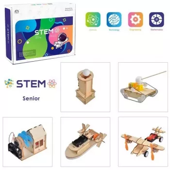 EXTRA DIGITAL Houtbouwpakket Set Jonge Uitvinderslab, 5 educatieve modellen