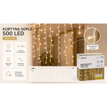 Extralink Icicle gordijn, 500 LEDs warmwit + koudflits, lengte 3 + 20 m