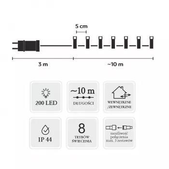 Extralink LED-lichtsnoer 200 LED's koelwit 10m + 3m IP44 binnen/buiten