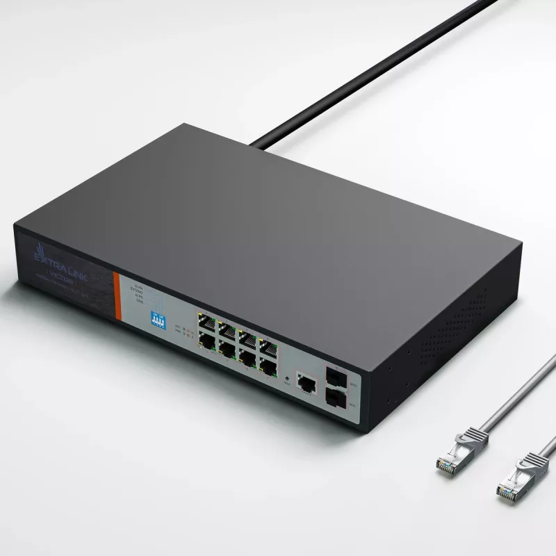Extralink VICTOR 8-poorts Gigabit PoE+ managed switch met 2 SFP, 150W budget, L2+