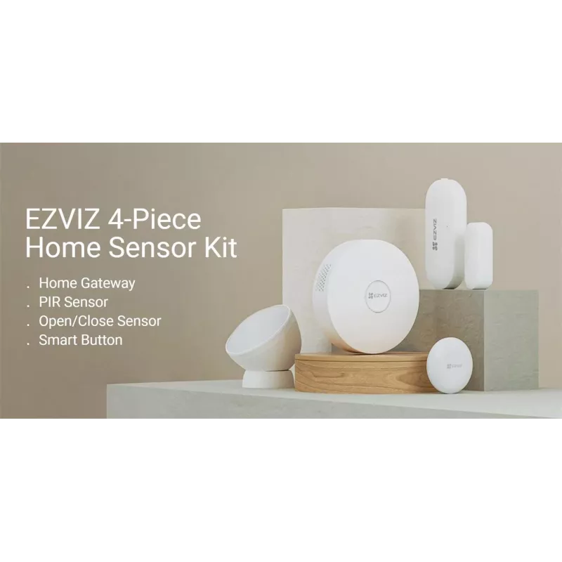 EZVIZ CS-B1 Home Sensor Kit – Zigbee 3.0 gateway, PIR-bewegingsmelder & contactsensor, Wi-Fi, 90 dB sirene, wit