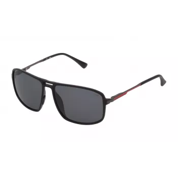FILA heren zonnebril SF9329-58U28Z - rechthoekig, mat zwart montuur met rookkleurige polycarbonaat glazen, UV400-bescherming