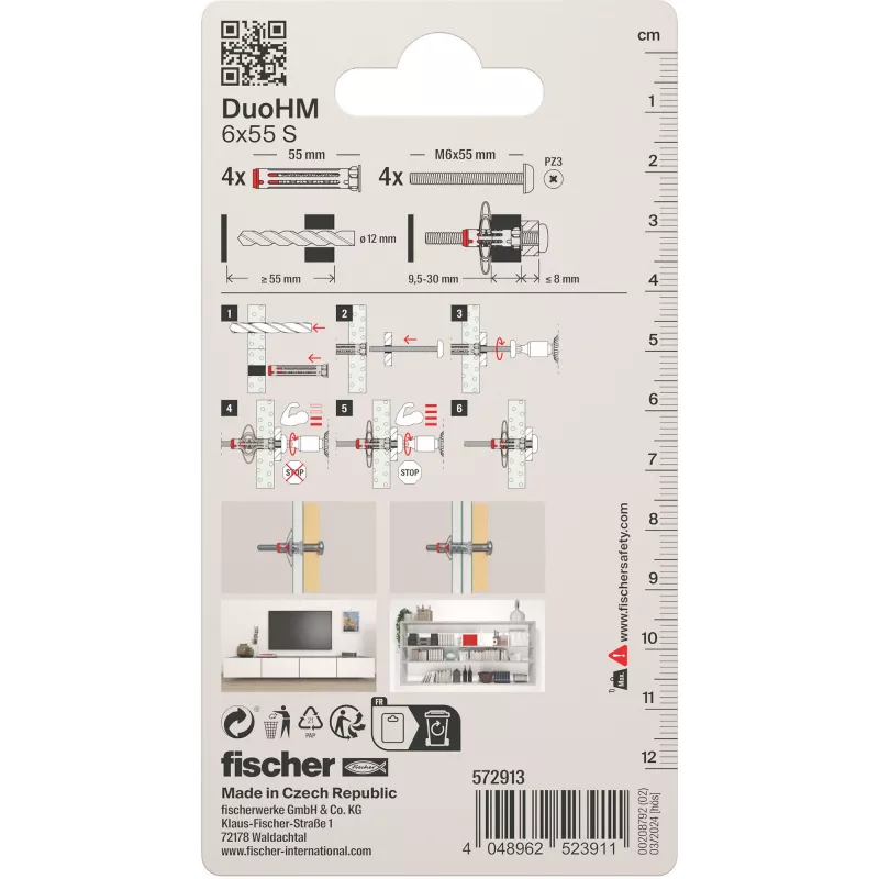 Fischer DuoHM 6x55 S hollewandplug met schroeven, 4 stuks 572913