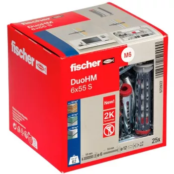 fischer DuoHM 6x55 S PH PZ hollewandplug 55 mm, 25 stuks 572922