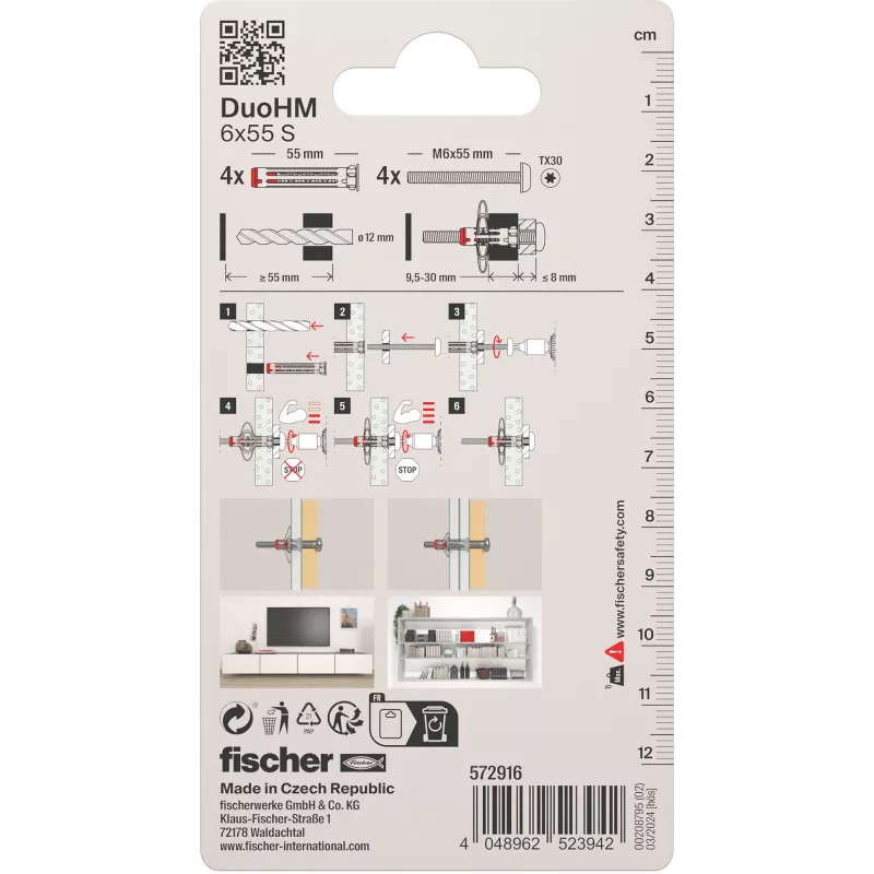 Fischer DuoHM 6x55 S PH TX hollewandplug 55 mm 4 stuks 572916