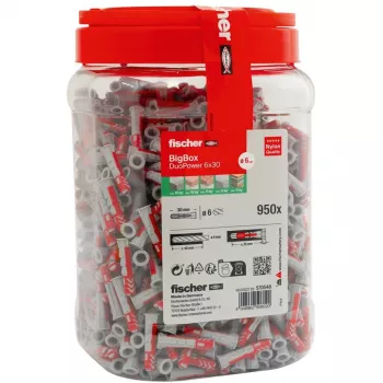 fischer DUOPOWER 6x30 universele plug BigBox, lichtgrijs/rood, 950 stuks, hersluitbare doos 570548