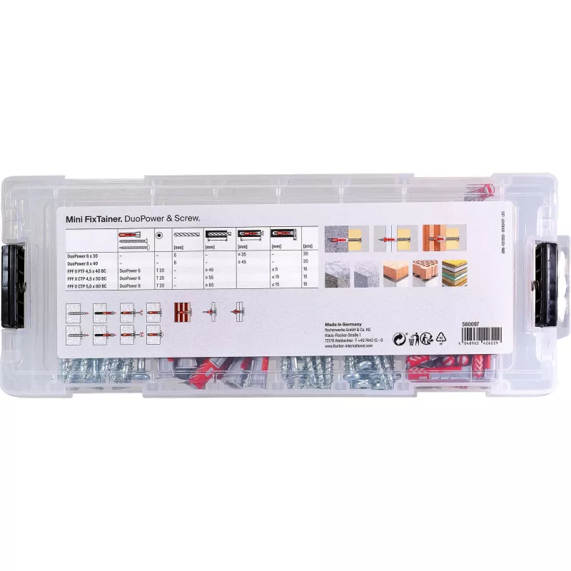 fischer Mini FixTainer - DuoPower pluggen- en schroevensortiment Ø 4,5/5/6/8 mm 30/40/50/60 (560097)