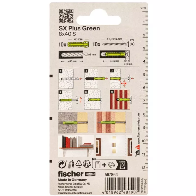 Fischer SX Plus Green 8x40 S K Spreidplug met Schroef, 10 stuks (567864)