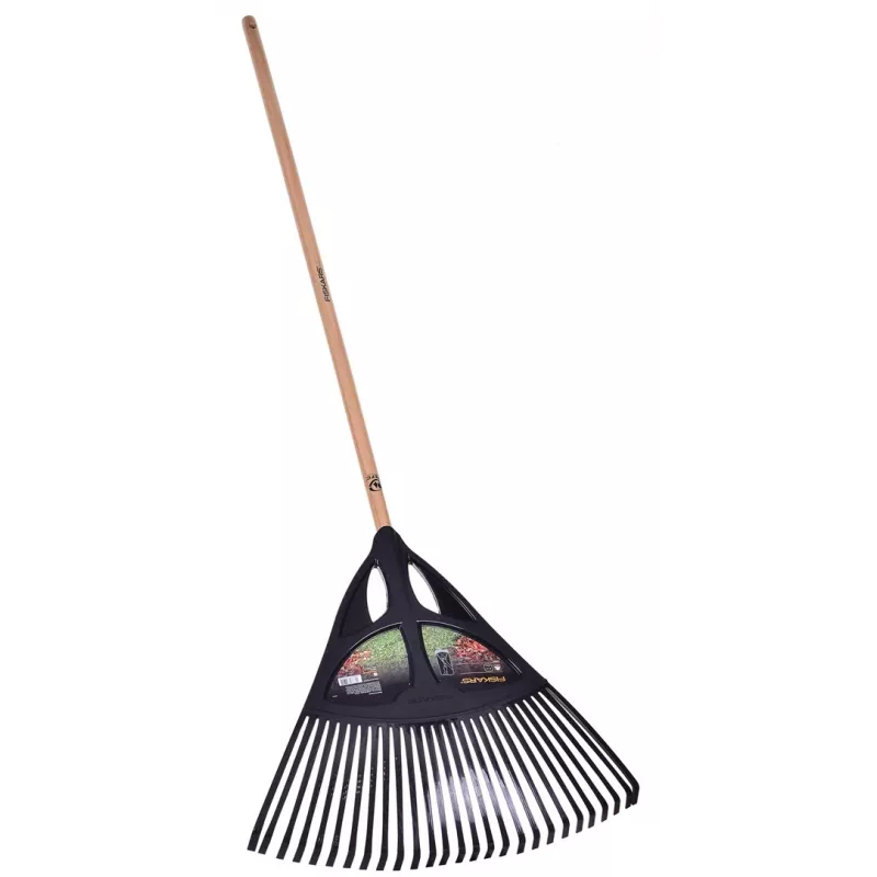 Fiskars Solid bladhark, 52 cm brede polypropyleen kop, 175 cm aluminium steel, 25 flexibele tanden, zwart/oranje