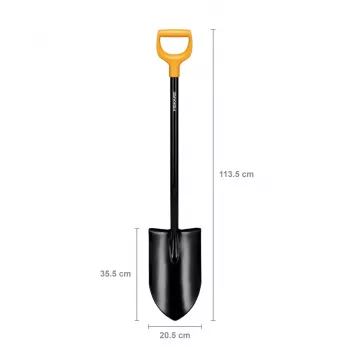 Fiskars Solid+ XL spade met scherp blad en stalen D-greep, borstaal blad, 1250 mm