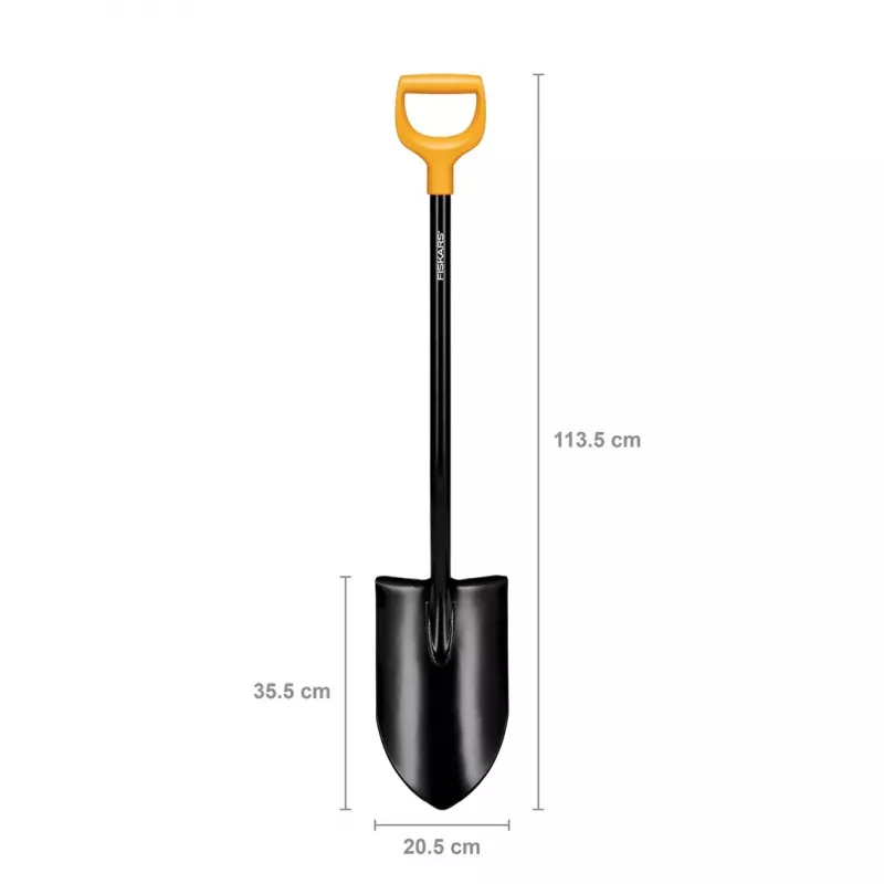 Fiskars Solid+ XL spade met scherp blad en stalen D-greep, borstaal blad, 1250 mm