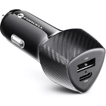 Forcell Carbon CC50-1A1C 38W auto-oplader USB-C PD 3.0 + USB-A QC 3.0 zwart
