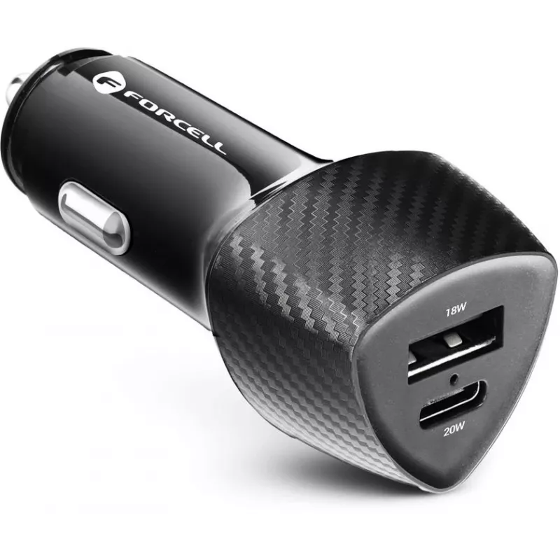 Forcell Carbon CC50-1A1C 38W auto-oplader USB-C PD 3.0 + USB-A QC 3.0 zwart
