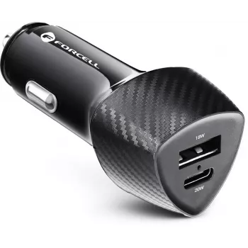 Forcell Carbon CC50-1A1C 38W auto-oplader USB-C PD 3.0 + USB-A QC 3.0 zwart