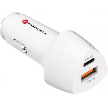 Forcell Carbon CC50-1A1C 38W USB-C PD + USB-A QC 3.0 Auto-oplader - Wit