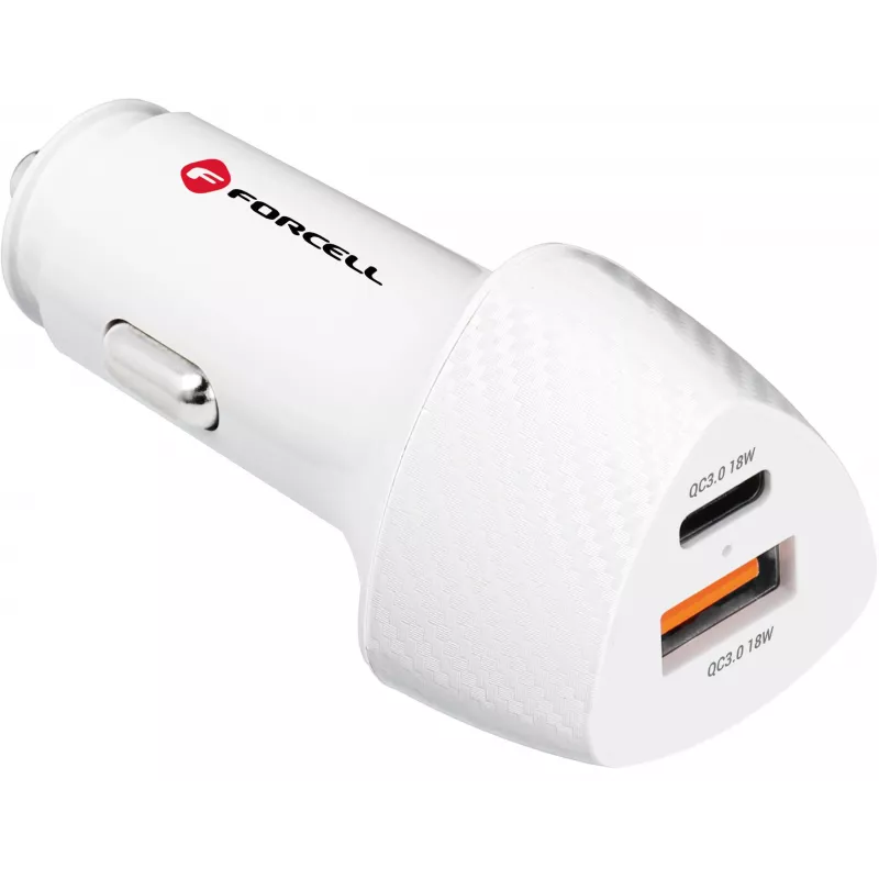Forcell Carbon CC50-1A1C 38W USB-C PD + USB-A QC 3.0 Auto-oplader - Wit