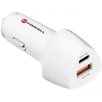 Forcell Carbon CC50-1A1C 38W USB-C PD + USB-A QC 3.0 Auto-oplader - Wit