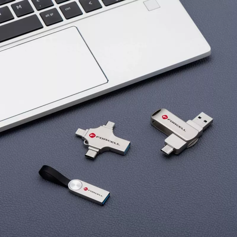 Forcell pendrive 64GB USB 3.2 Gen 1 (USB-A / USB-C) F-Data Metal Duo zilver