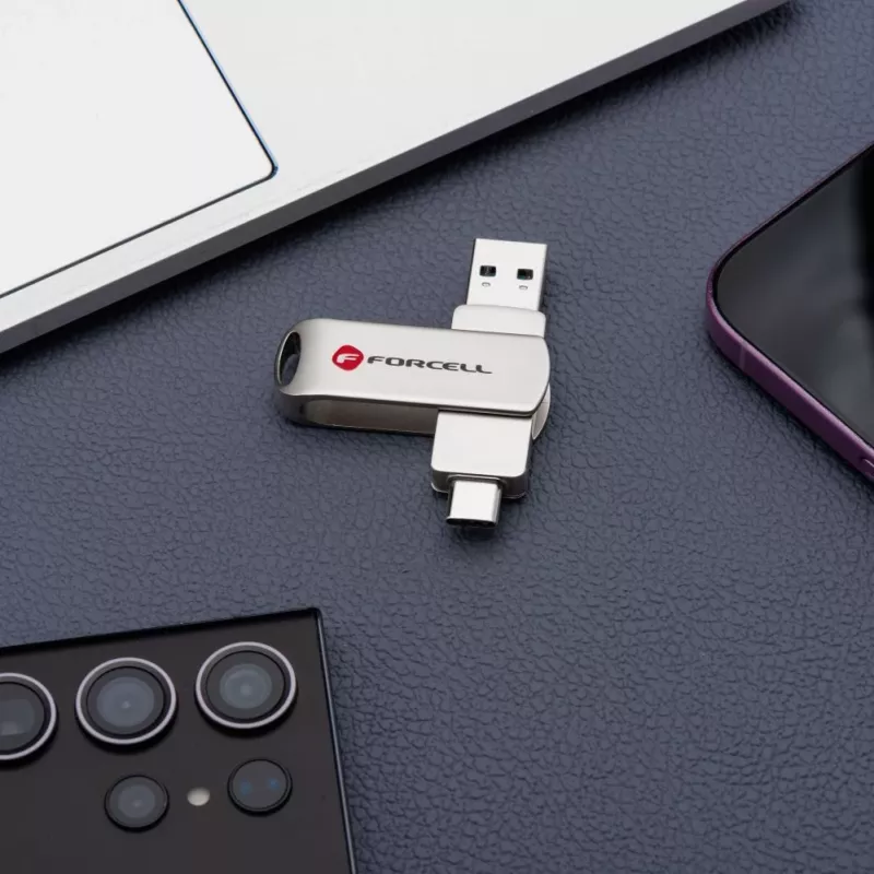 Forcell pendrive 64GB USB 3.2 Gen 1 (USB-A / USB-C) F-Data Metal Duo zilver