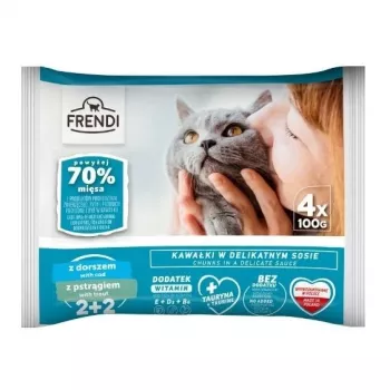 FRENDI kabeljauw en forel in saus natvoer voor katten, 4 x 100g zak