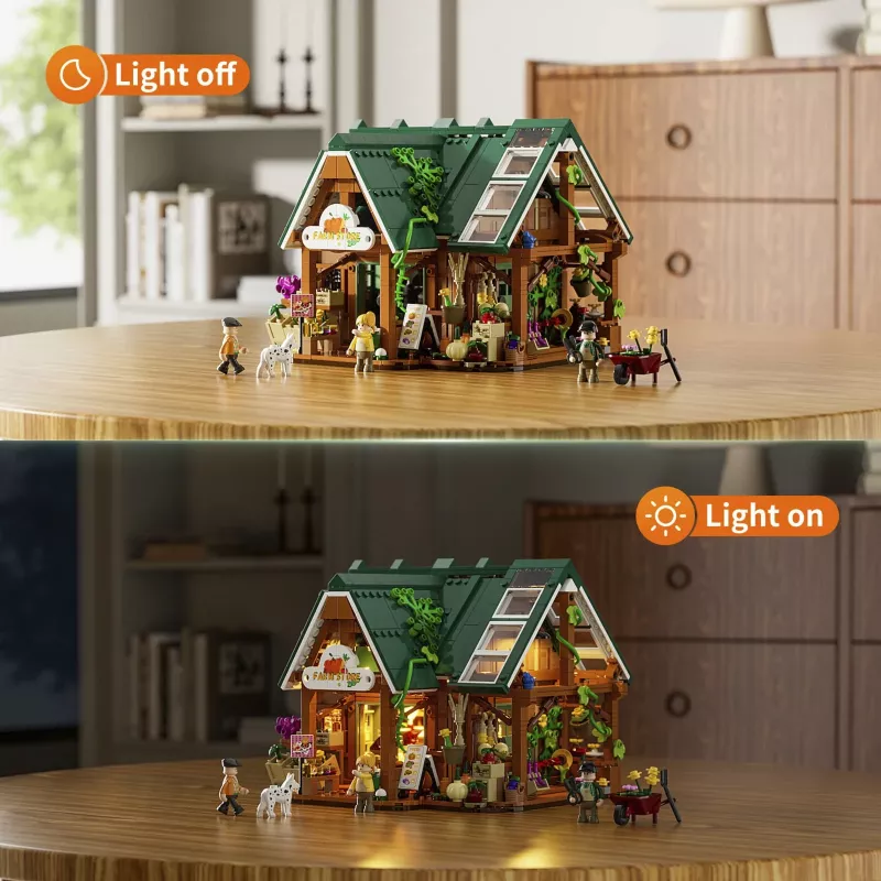 Funwhole Lumibricks boerderijwinkel bouwset (2688 onderdelen) met LED-verlichting