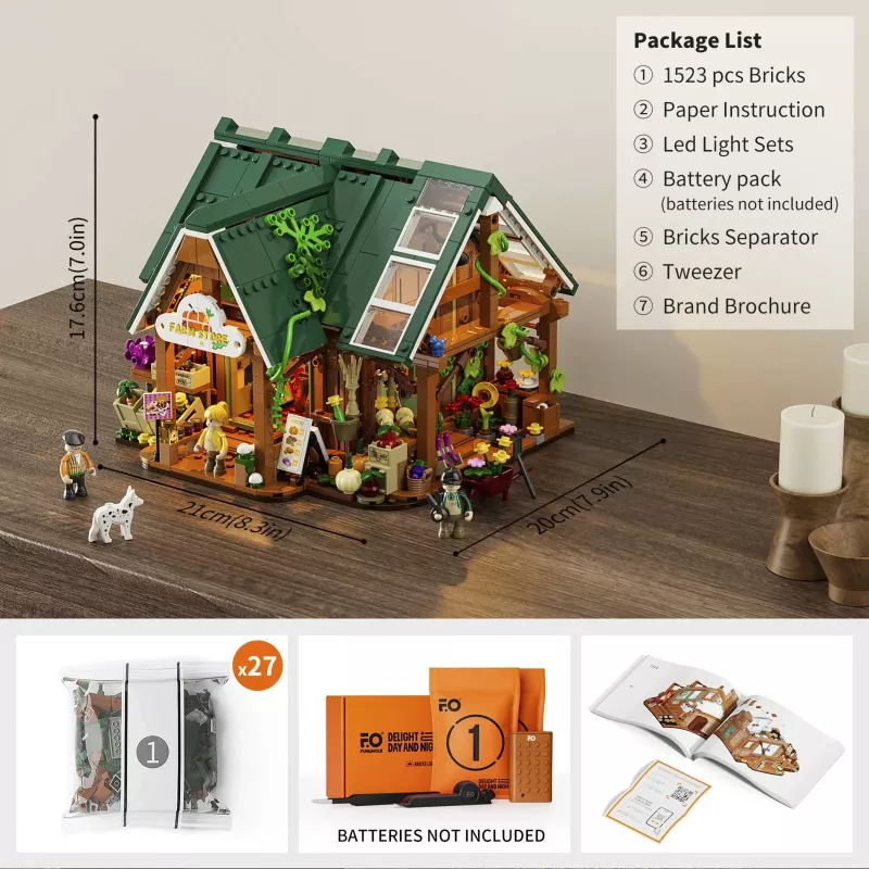 Funwhole Lumibricks boerderijwinkel bouwset (2688 onderdelen) met LED-verlichting