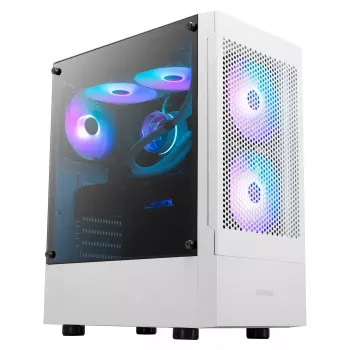 GAMDIAS Talos E3 MESH gaming-miditower behuizing, wit, gehard glas, 4x120mm ARGB-ventilatoren, ATX/Micro-ATX/Mini-ITX, mesh-frontpaneel