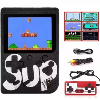 GameBox R2 8-bit draagbare retro-spelconsole met 400 spellen, 3-inch lcd, 1 controller, TV-RCA-kabel, zwart