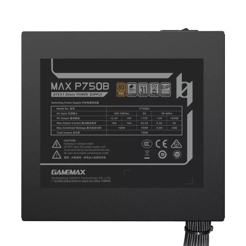 GAMEMAX MAX P750B 750W Bronze niet-modulaire voeding