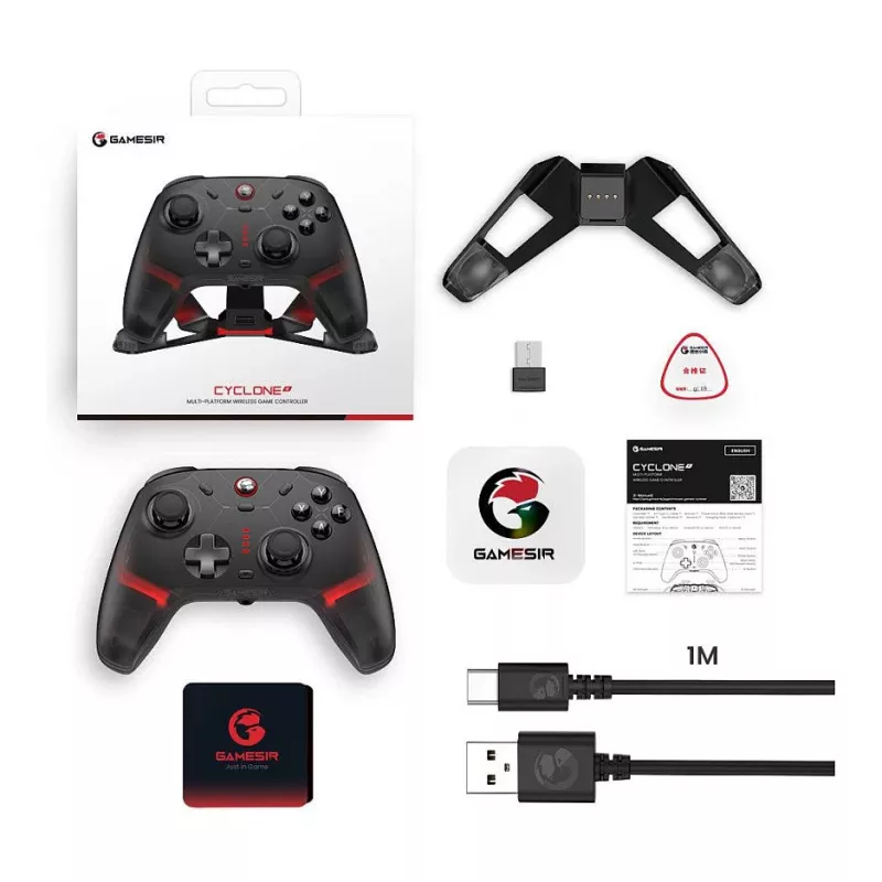 GameSir Cyclone 2 tri-mode draadloze gaming controller met hall-effect sticks en triggers, RGB-verlichting, programmeerbare achterknoppen, 6-assige gyroscoop, 20h accu - zwart