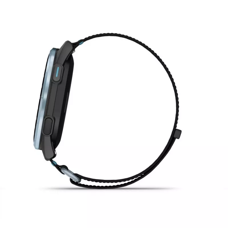 Garmin Approach J1 Cloud Blue aluminium bezel met zwart/azuurblauwe ComfortFit-stoffen band