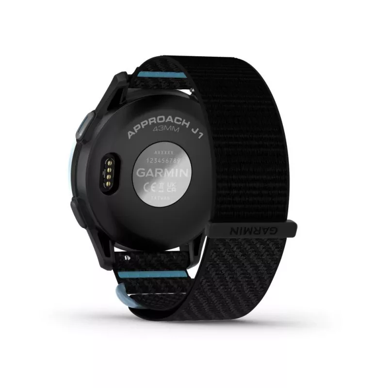 Garmin Approach J1 Cloud Blue aluminium bezel met zwart/azuurblauwe ComfortFit-stoffen band