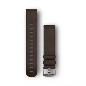 Garmin Quick Release Bands (20 mm) donkerbruin leer, zilveren hardware
