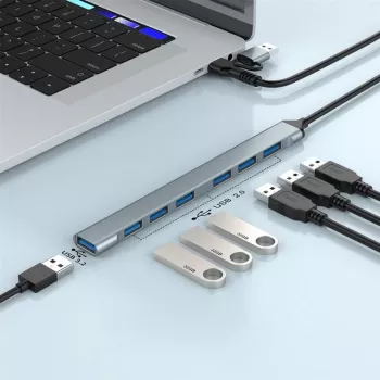 Gembird 7-poorts USB 3.2 Gen 2 hub - 6x USB-A 2.0 + 1x USB-A 3.2, zilver