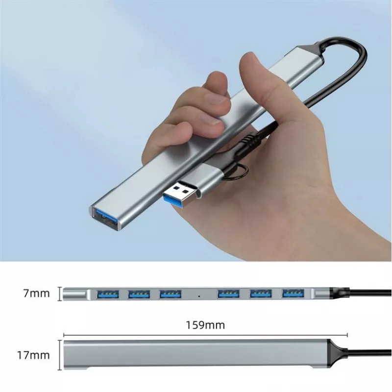 Gembird 7-poorts USB 3.2 Gen 2 hub - 6x USB-A 2.0 + 1x USB-A 3.2, zilver