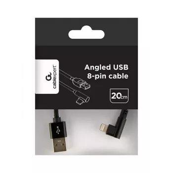 GEMBIRD Haakse stekker gevlochten USB-A naar 8-pin Lightning-kabel 0,2 m Zwart