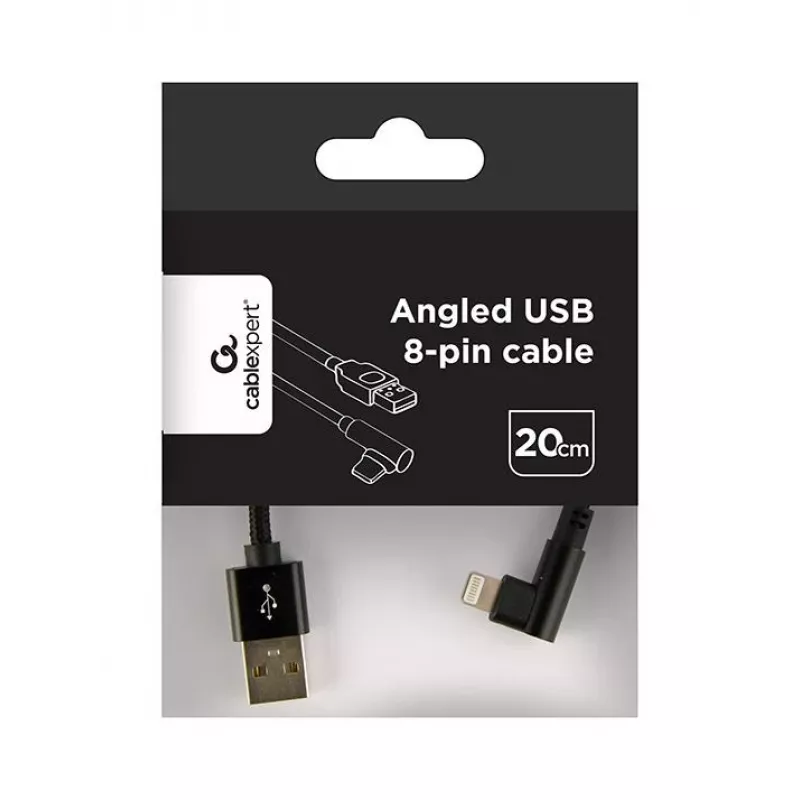 GEMBIRD Haakse stekker gevlochten USB-A naar 8-pin Lightning-kabel 0,2 m Zwart