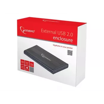 Gembird EE2-U2S-5 Externe USB 2.0 behuizing voor 2,5 inch SATA HDD/SSD, aluminium, zwart