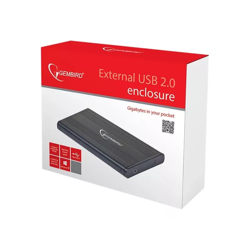 Gembird EE2-U2S-5 Externe USB 2.0 behuizing voor 2,5 inch SATA HDD/SSD, aluminium, zwart