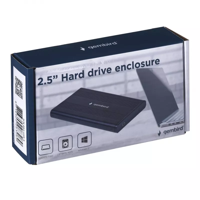 Gembird EE2-U2S-5 Externe USB 2.0 behuizing voor 2,5 inch SATA HDD/SSD, aluminium, zwart
