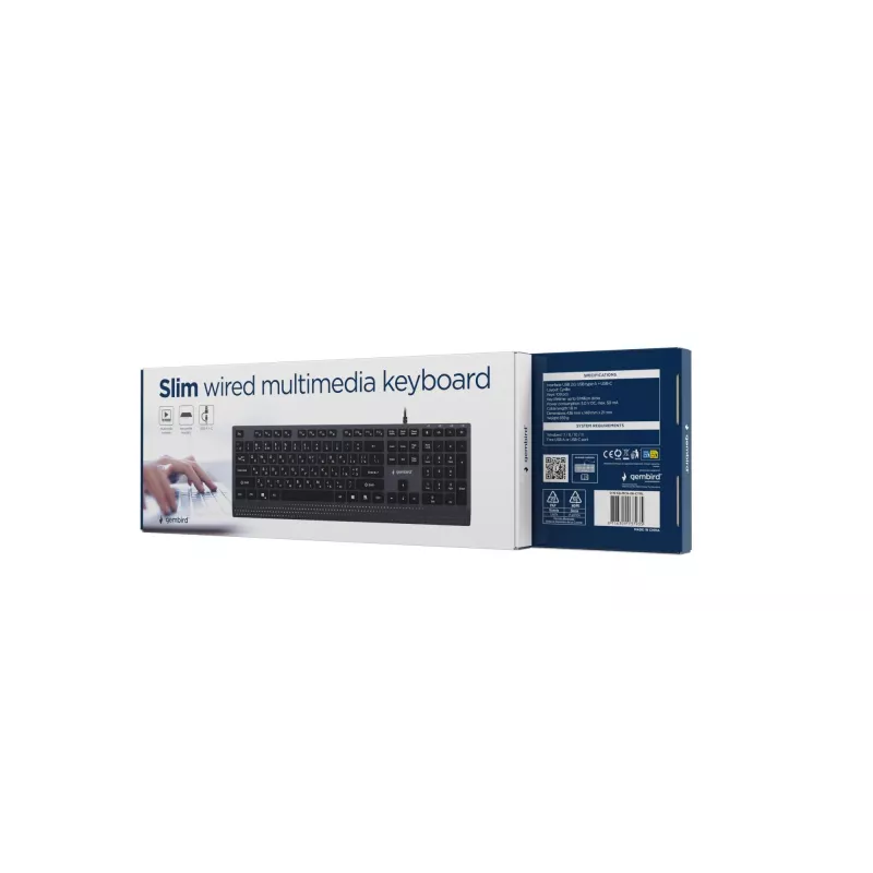 Gembird KB-MCH-06-CYRL slank bedraad multimedia-toetsenbord met Type-C-adapter, cyrillische layout, zwart