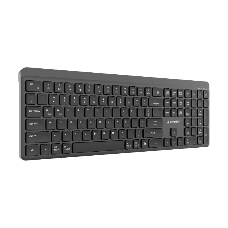 Gembird KB-WPS-03 Dual-Mode Pro-Business Slim draadloos toetsenbord, 2.4G + Bluetooth, US layout, zwart
